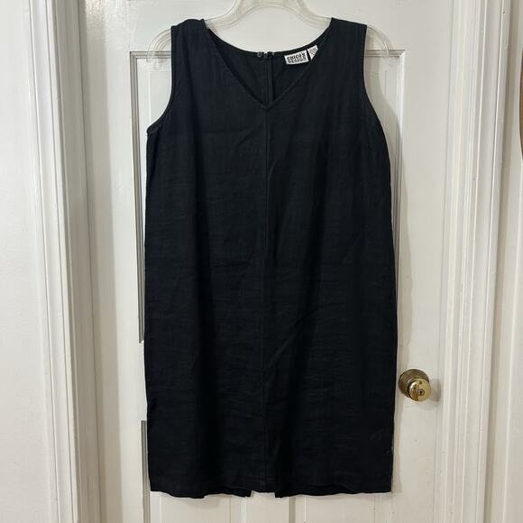 Chicos Black Linen Minimalist Lagom Lagenlook‎ Sleeveless Shift Dress Sz 2 US 12 - Picture 1 of 5